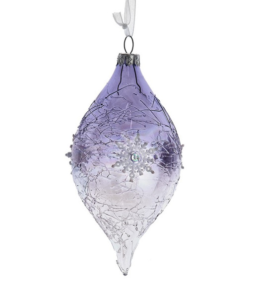 Ornement en forme de boule en verre lavande, bleue et irisée transparente Ornement en forme de boule en verre lavande, bleue et irisée transparente