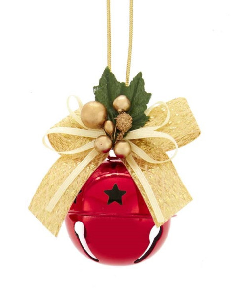 Cloche rouge brillante avec ruban doré