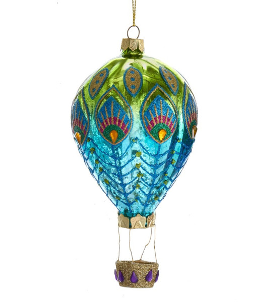 Ornement en verre, montgolfière couleur paon