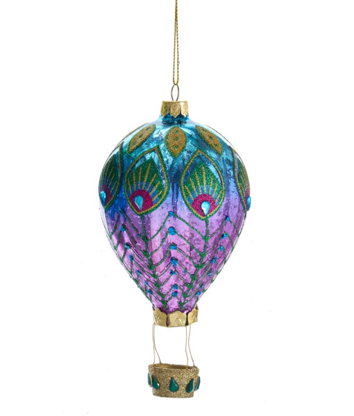 Ornement en verre, montgolfière couleur paon, violet