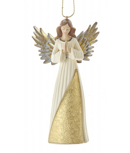 Ornement, Ange en prière, avec des robes accentuées d'or.