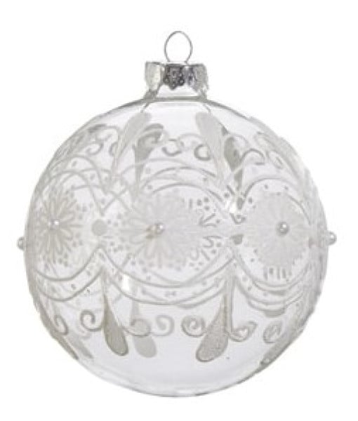 Ornement en verre clair givré, forme de boule