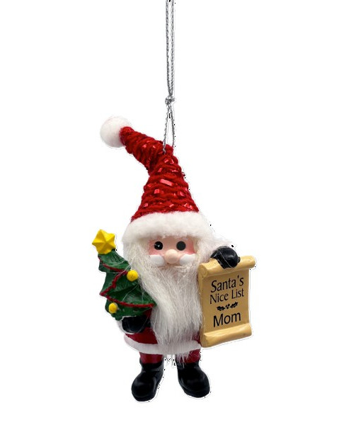 Ornement, le Père Noël avec sa liste des sages, mettant en vedette maman