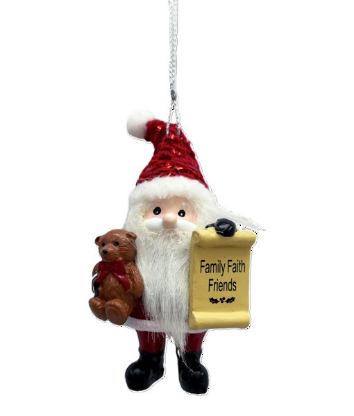 Ornement, Père Noël avec un ours en peluche et sa liste de Noël des sages