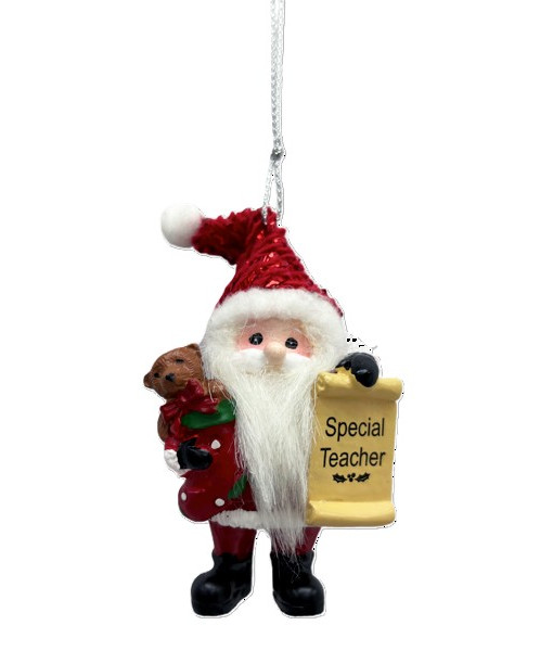 Ornement, Père Noël avec un ours en peluche et sa liste de Noël des sages