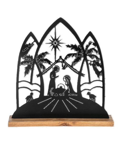 Pièce de table, scène de nativité découpée au laser