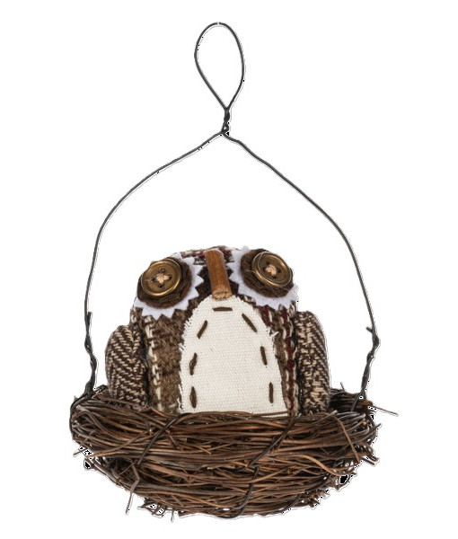Ornement de style rustique, hibou dans son nid.