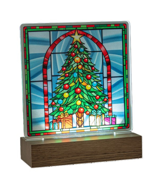 Décoration de table avec éclairage LED, arbre de Noël en vitrail