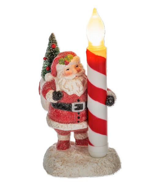 Pièce de table LED, Père Noël avec une bougie à rayures.