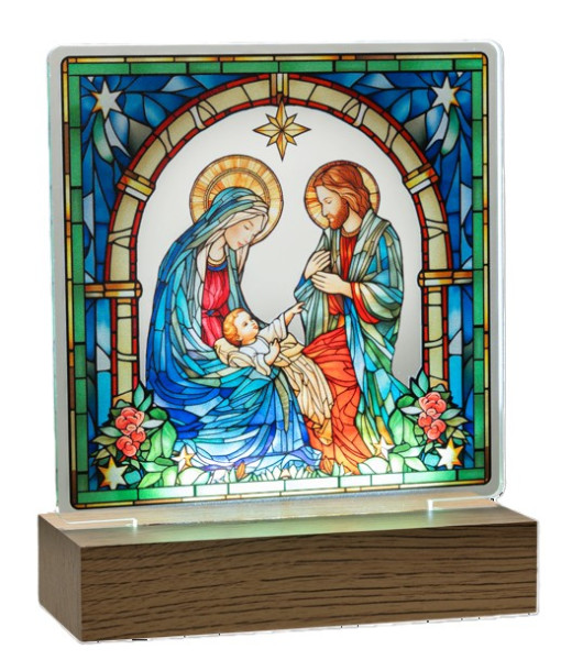 Décoration de table LED, Sainte Famille effet vitrail