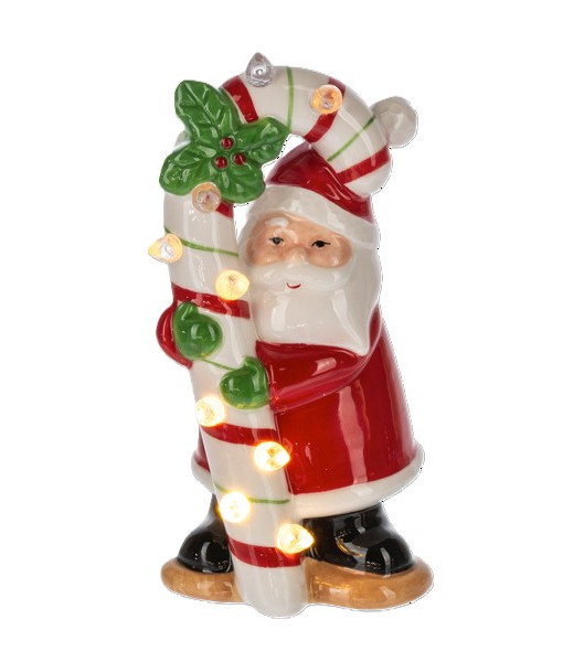Décoration de table éclairée par LED, Père Noël avec un énorme sucre d'orge