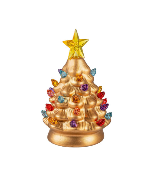 Décoration de table, sapin de Noël doré avec lumières LED