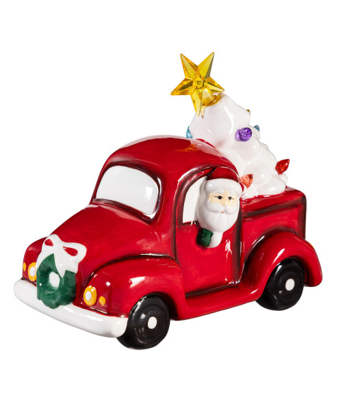 Pièce de table, camionnette rouge du Père Noël avec sapin de Noël LED