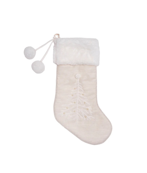 Décor, bas de Noël, crème blanche avec motif de sapin de Noël.