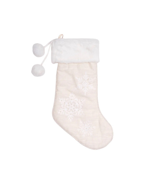 Décor, bas de Noël, crème blanche avec motif flocon de neige