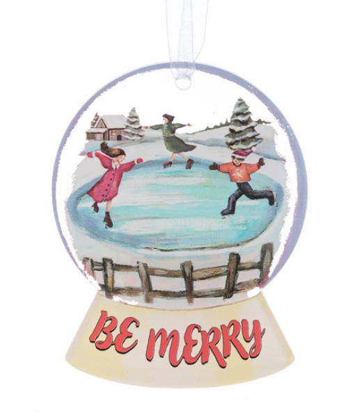 Décoration, boule à neige avec des patineurs sur un étang gelé