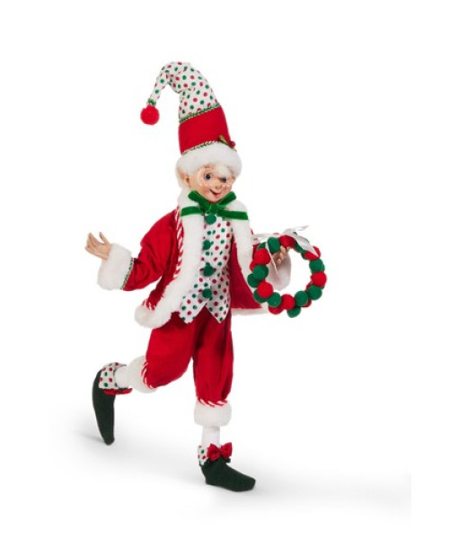 Décoration de table, elfe articulé en rouge avec couronne