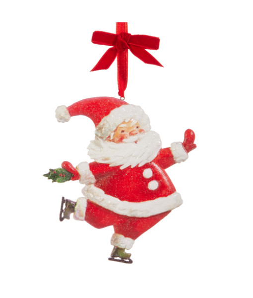 Ornement, 5 pouces, Santa en patin à glace
