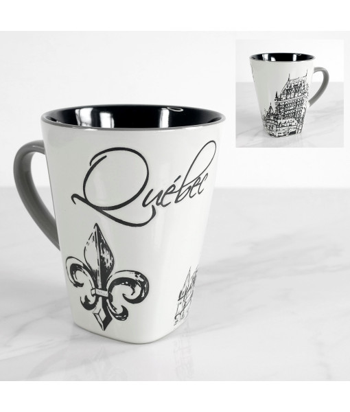 Mug Souvenir de Québec, motif Château Frontenac et Fleur de Lys, 11 oz