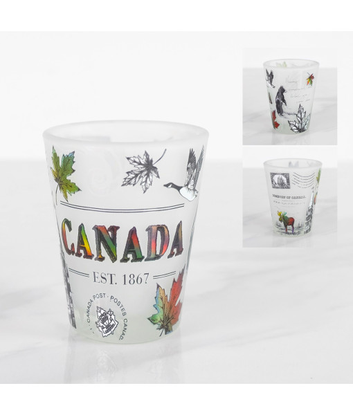 Souvenir du Canada, verre à shot, givré, design de la faune canadienne