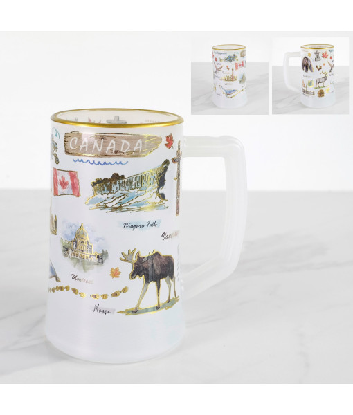 Souvenir du Canada, verre givré, 250 ml, symboles du Canada.