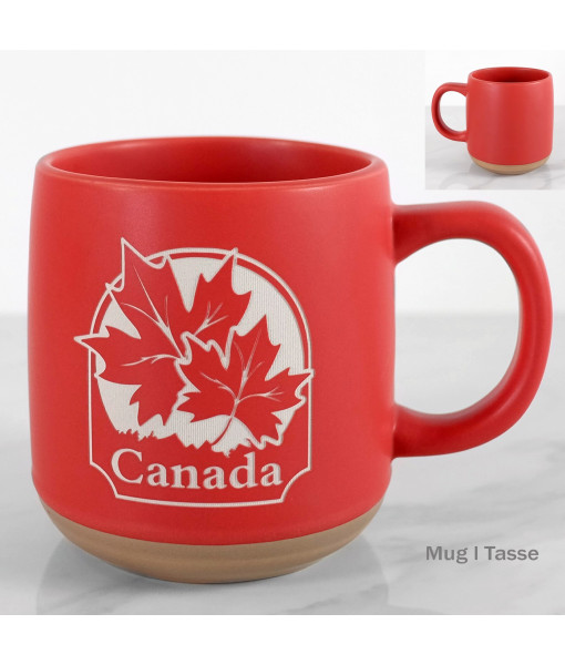 Souvenir du Canada, Mug rouge en verre sablé, design feuille d'érable