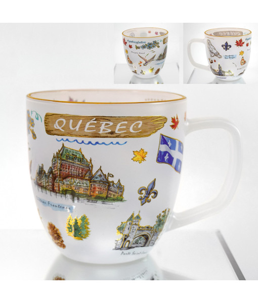 Souvenir de Québec, tasse à thé en verre givré