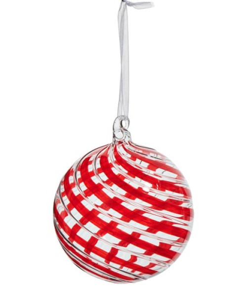 Ornement en verre, balle, tourbillon de menthe poivrée