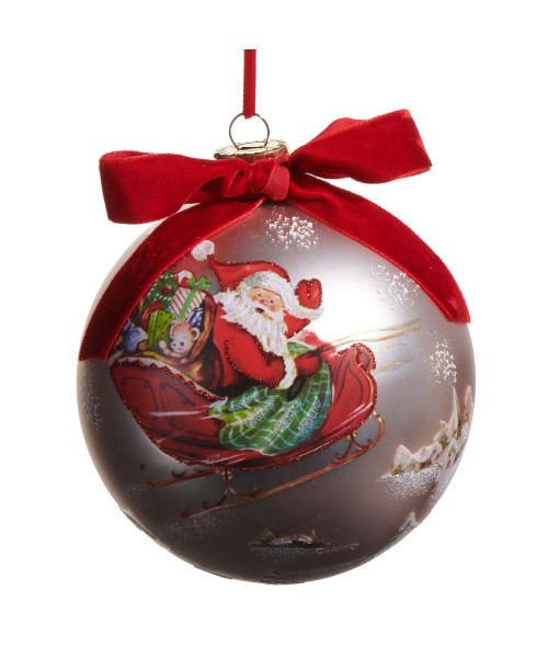 Ornement en verre, La magie de Noël, Mesure 5 pouces, avec un ruban en velours