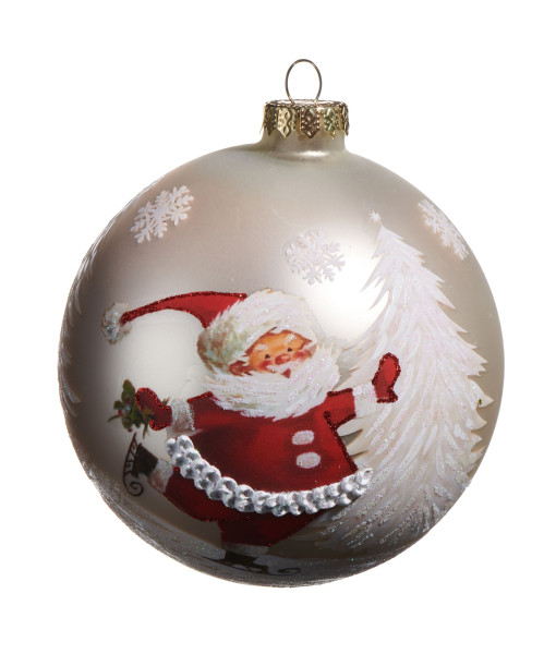 Ornement en verre, Père Noël patinant, boule en verre texturé, mesure 5 pouces