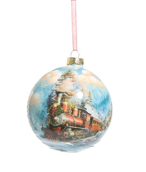 Ornement en verre, train de Noël, mesure 5 pouces