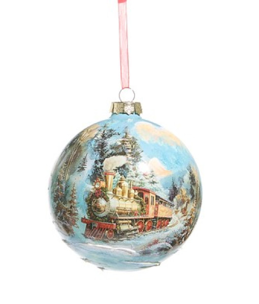 Ornement en verre, train de Noël, mesure 5 pouces