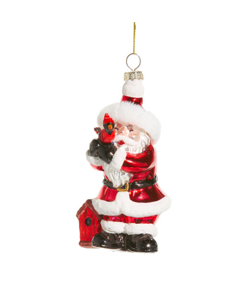 Ornement en verre, Santa avec un cardinal