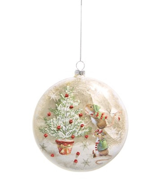 Ornement en disque en verre, sapin de Noël avec des souris