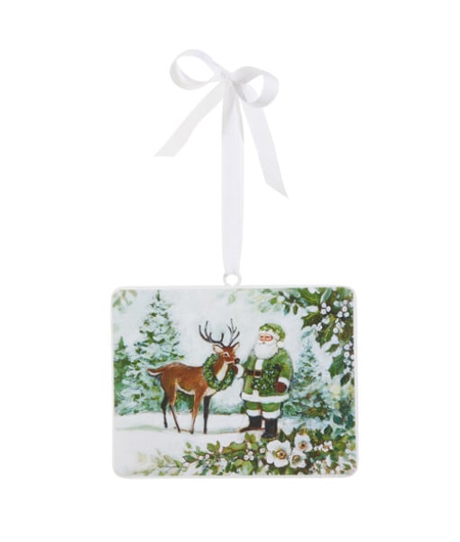 Ornement, décoration de style carte, Père Noël et ami de la forêt Ornement, décoration de style carte, Père Noël et ami de la forêt