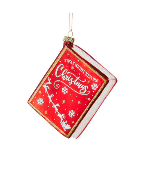 Ornement en verre, livre de poésie de Noël