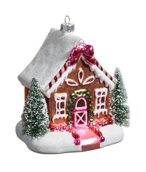 Ornement en verre, chalet en pain d'épice