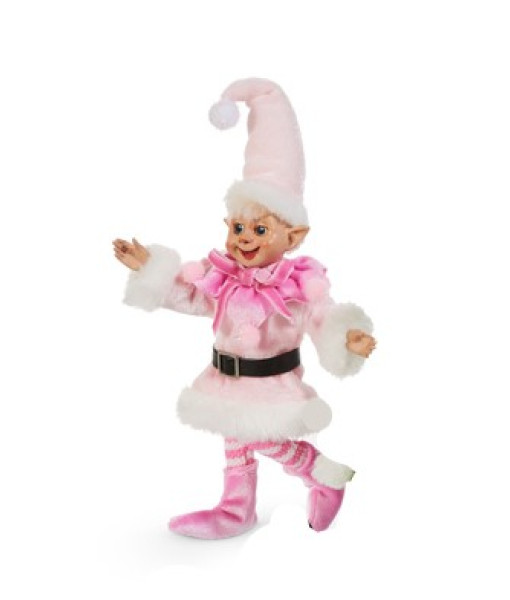 Décoration de table, elfe joyeux avec un nœud rose