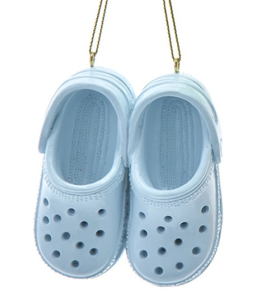 Ornement, sandales bleues style Croc