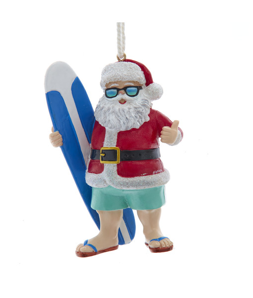 Ornement, le Père Noël avec sa planche de surf Ornement, le Père Noël avec sa planche de surf