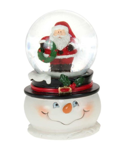 Décor de table, mini boule à neige, Santa sur la tête d'un bonhomme de neige