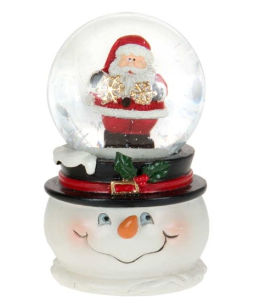 Décor de table, mini boule à neige, Santa sur la tête d'un bonhomme de neige