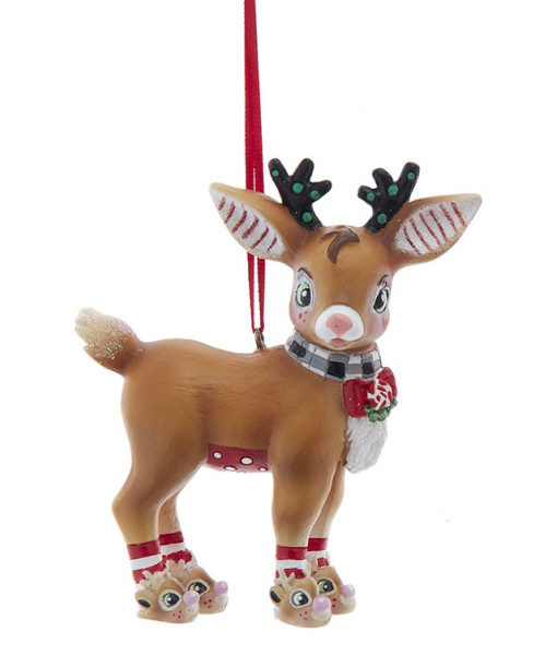 Ornement, faon en pantoufles avec nœud papillon