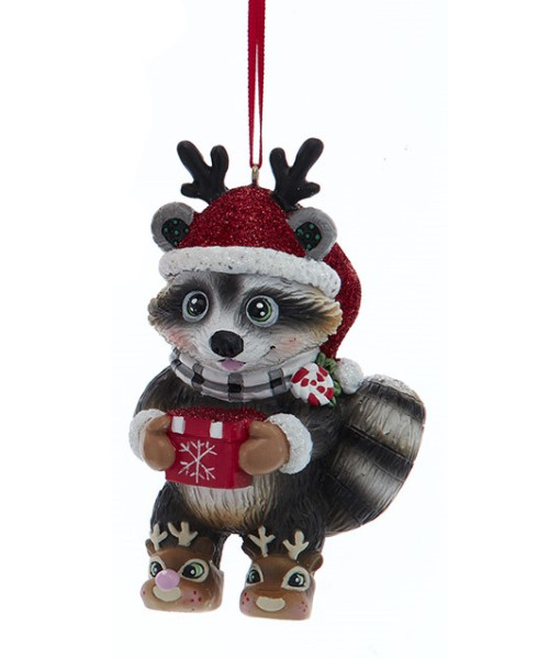 Ornement, raton laveur festif avec un cadeau de Noël