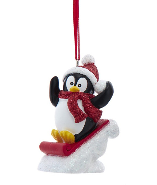 Ornement, pingouin sur traineau