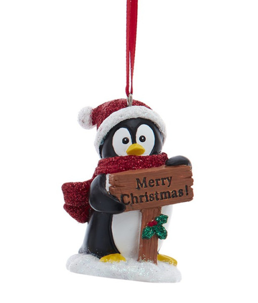 Ornement, Pingouin festif avec un panneau, 