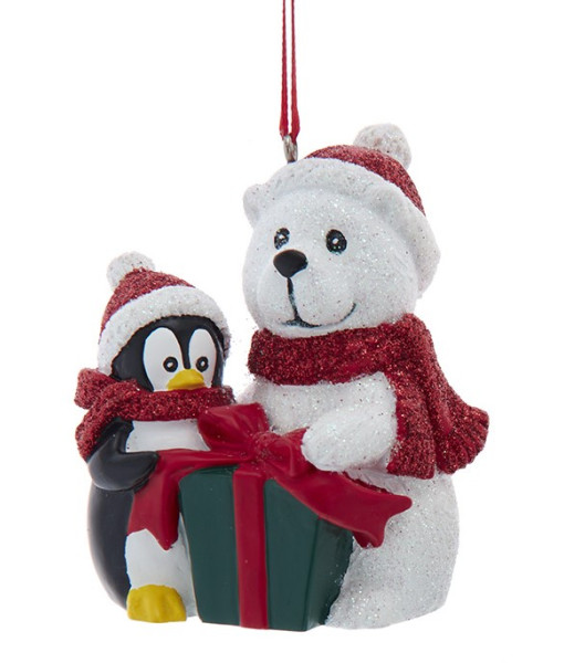 Ornement, pingouin festif et ours polaire avec cadeau