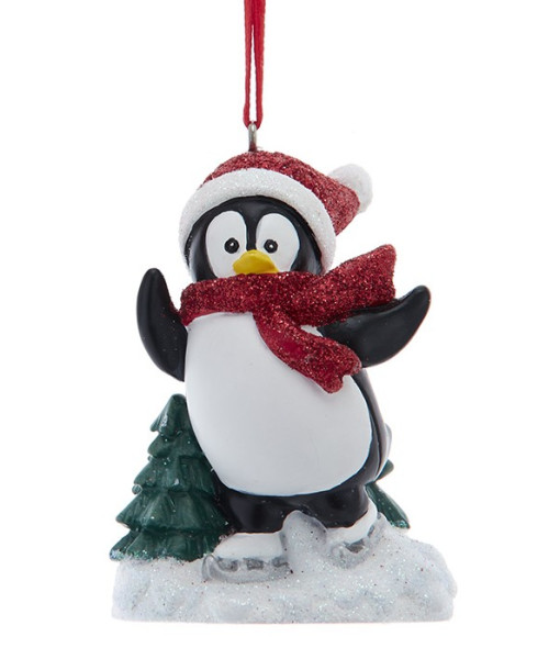 Ornement, pingouin festif en patinage