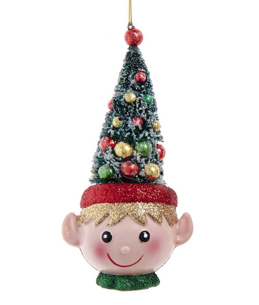 Ornement, l'elfe festif avec un chapeau en forme de sapin de Noël