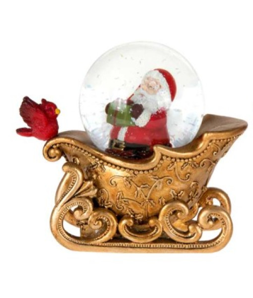 Décor de table, mini dôme d'eau, Santa dans un traîneau doré